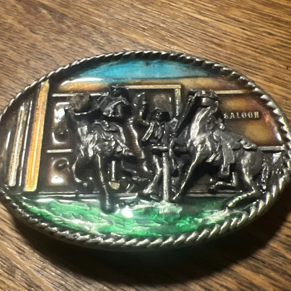 Vintage 1983 Cowboys Belt Buckle Bergamot Brass Works J-146   Horse Made In USA